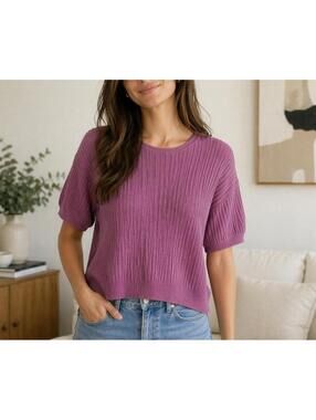 FREE ASSEMBLY Mauve Ribbed Knit Short Sleeve Top XL (14/16)